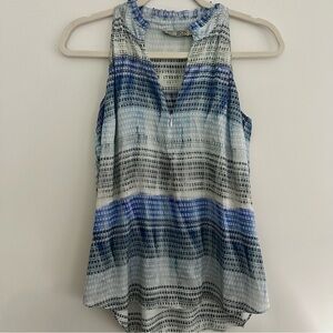 Go By GoSilk Womens Silk Textured Striped Zippered Tank Top Blue Size Small